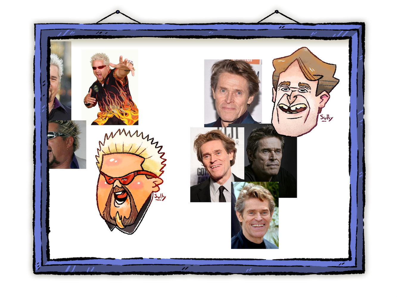 Charicature of Guy Fieri and Willem Dafoe.